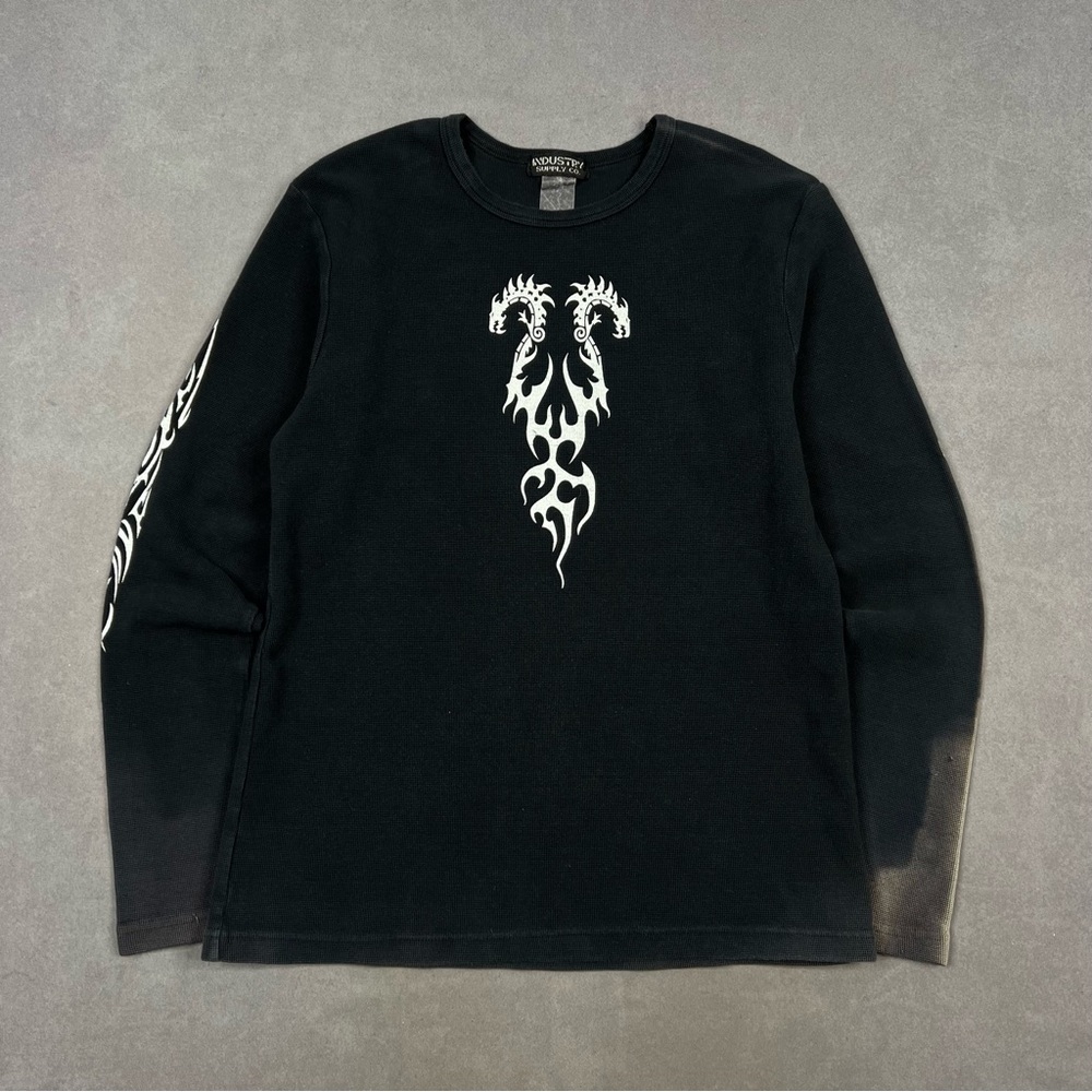 Vintage Black Long Sleeve Tee with White Graphic